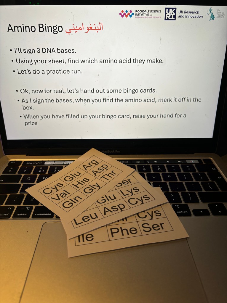 Amino Bingo cards on Max's laptop. The screen shows the rules for the bingo game. 